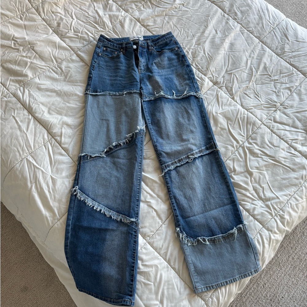 Fashion Nova Blue Distressed Straight Leg Jeans